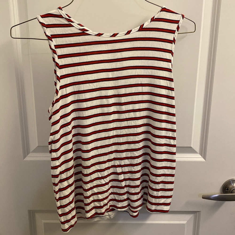 Red white & blue striped tank with back tie